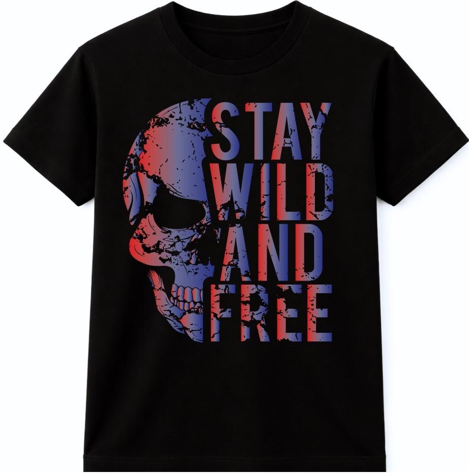 Biker Skull T Shirt Gothic Tattoo Stay Wild Free Graphic Tee S разноцветный