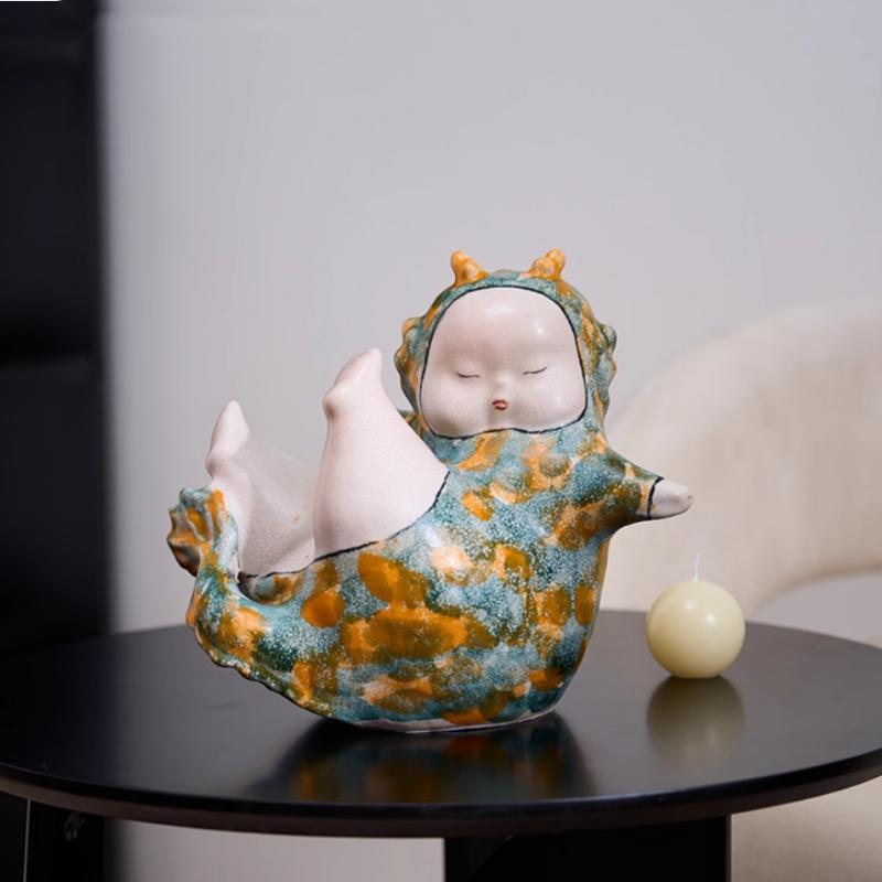 Artesanía de Cerámica Muñeca de Niña de Dibujos Animados Adornos de Escritorio Estilo Retro Chino Bebé de Cerámica Hecho a Mano Accesorios de Decoración para el Hogar
