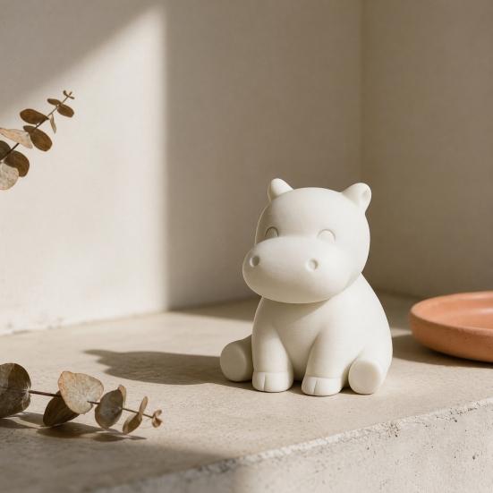 Compact Hippo Sculpture 3D Printed Hippopotamus Statue, Mini Size Desktop Decoration, Solid White Accessory Matte Finish Figurine for Home Office