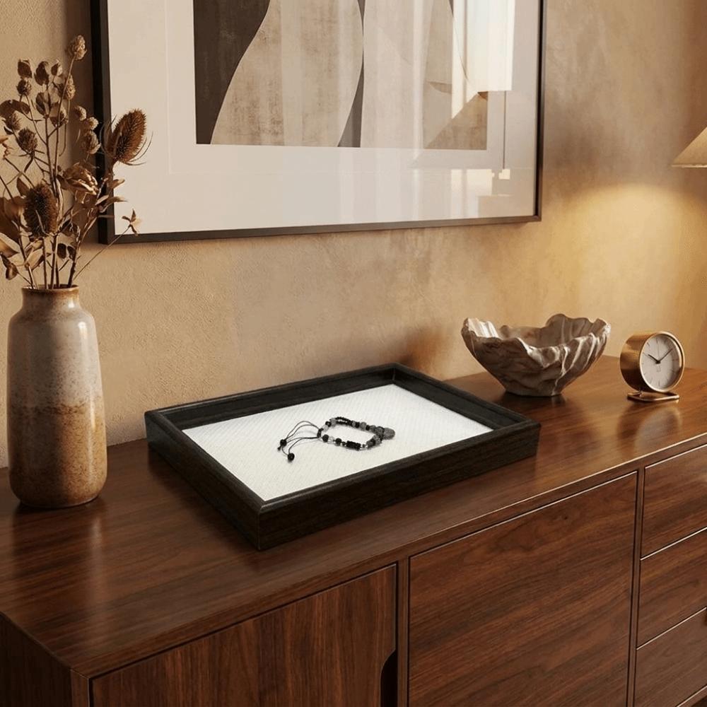 Holz Schmuck-Auslage Tabletts Dekorativer Uhr Schmuck Organizer Rechteckiges Aufbewahrungs Tablett Schminktisch