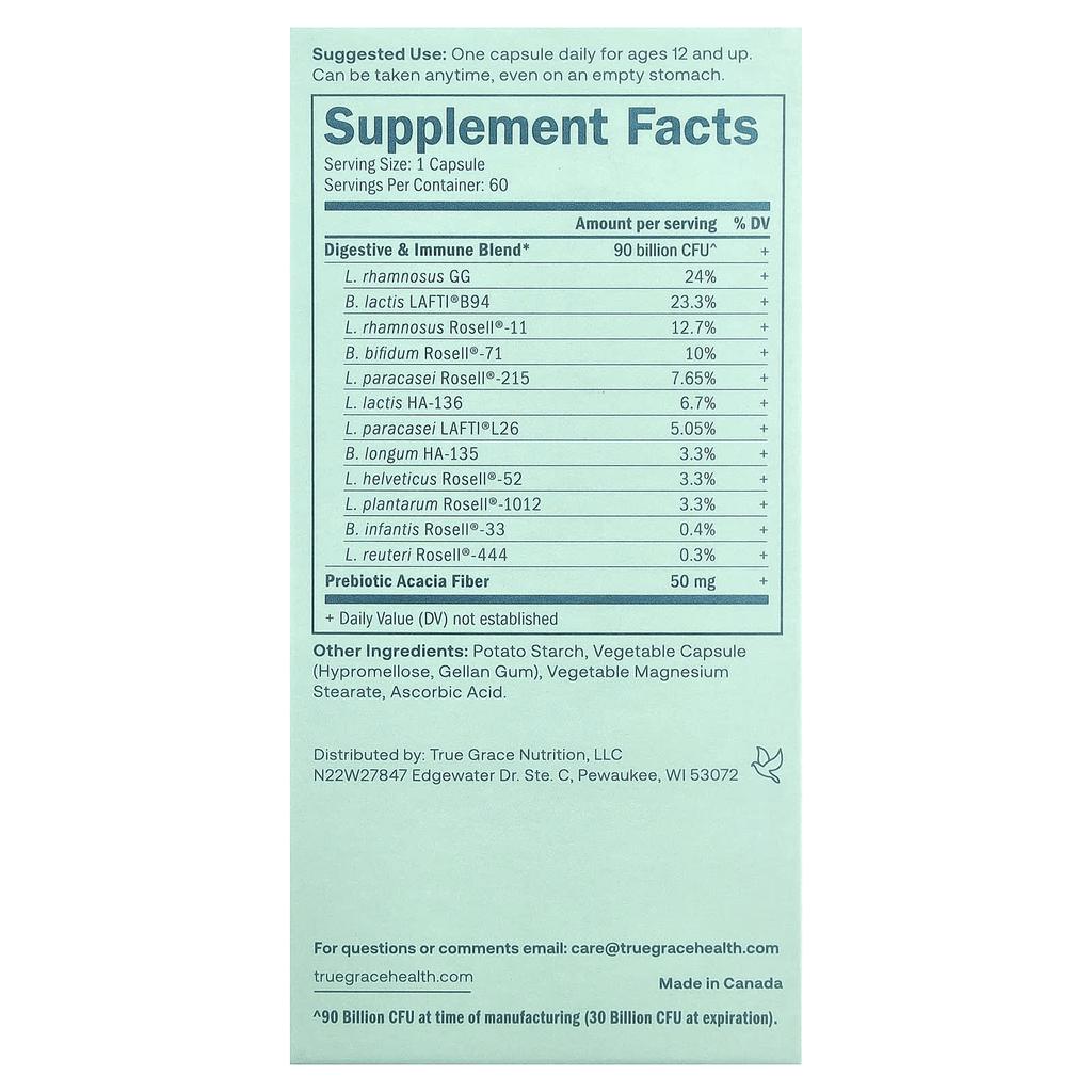 True Grace Daily Probiotic One, 60 Veggie Capsules