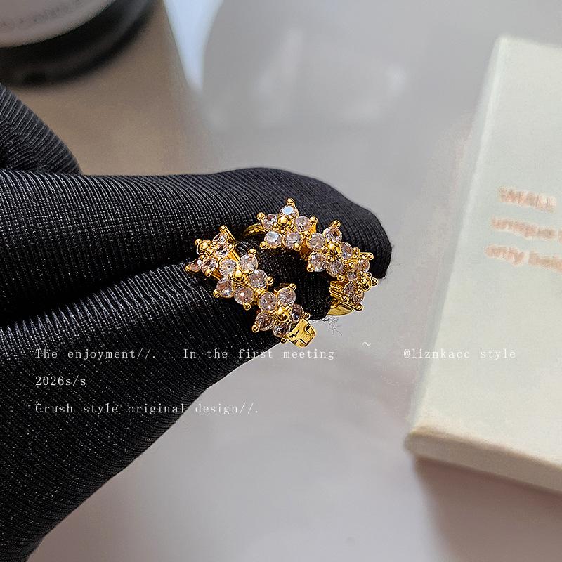 High-end Zircon Flower Earrings, New High-end Earrings, Women's Ear Buckles, Light Luxury Thickened Electroplated Ear Jewelry