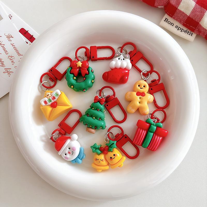 Christmas Cartoon Cute Keychain Santa Claus Elk Snowman Pendant Keyring Backpack Hanging Decoration Year Party Gifts