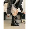 French retro strap embroidered V-mouth western cowboy boots medium tube Martin boots desert wind travel thick heel knight boots