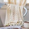 Vintage Geometric Wave Lace Curtain with Tassel, Romantic Semi Sheer Light Filtering Lace Drapes for Living Room Bedroom Kitchen, Multi-Size Available