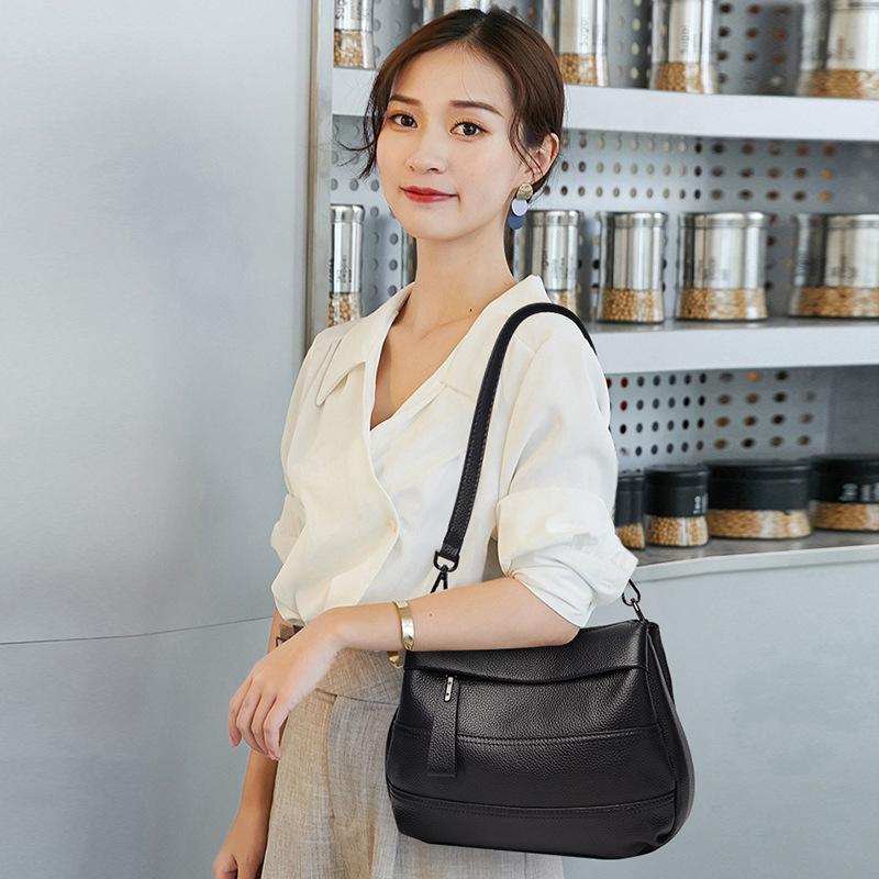 Feiya Women'S Bag First-Layer Cowhide Fashion Leather Multi-Layer Messenger Bag Women'S Versatile Soft Leather Shoulder Bag