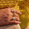 18K Gold Plate Stainless Steel Rings Modern Minimalist Lines Double-layer Hollow Geometric Zircon Open Ring