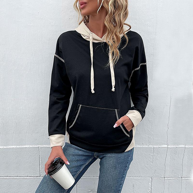 TEMU 2026 Autumn Women's Color Block Pullover Hoodie