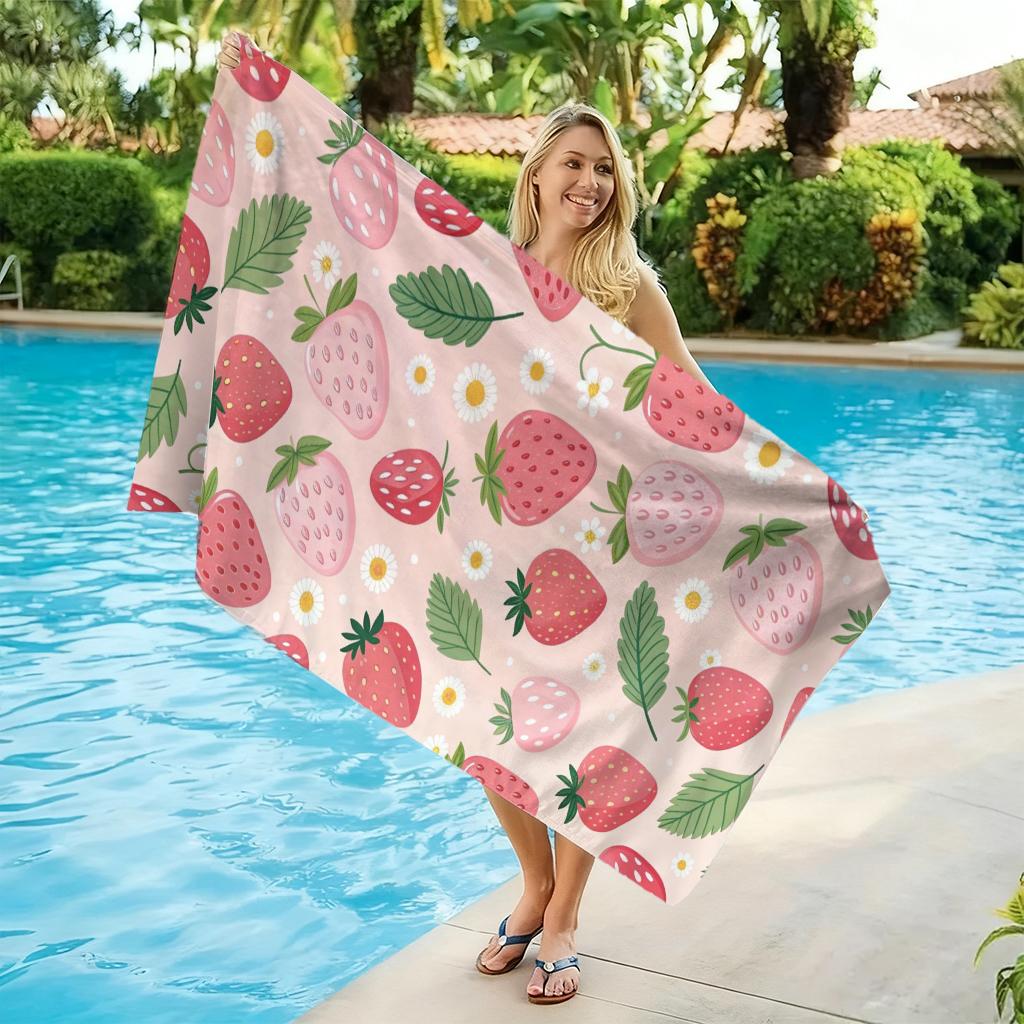 1 Stück Warme Erdbeer-Strandtuch Groß Schnelltrocknendes Handtuch Geeignet für Strand Yoga Pool Fitnessstudio Sporttuch Sommergeschenk für Freunde
