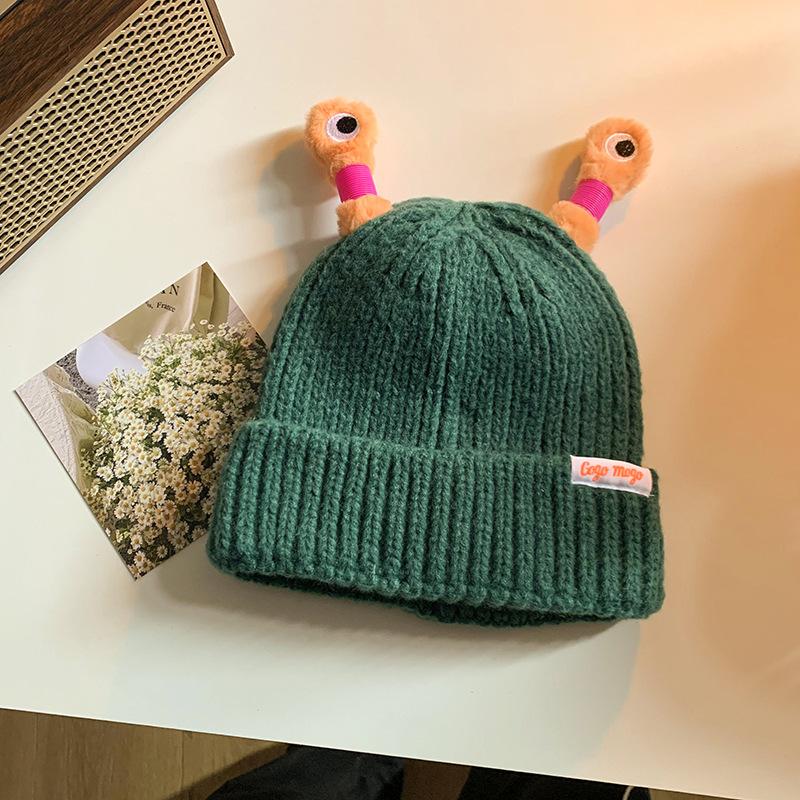 Cute Funny Frog Knitted Woolen Hat for Women In Autumn and Winter Big Head Circumference Warm Hat New Cold Hat for Students