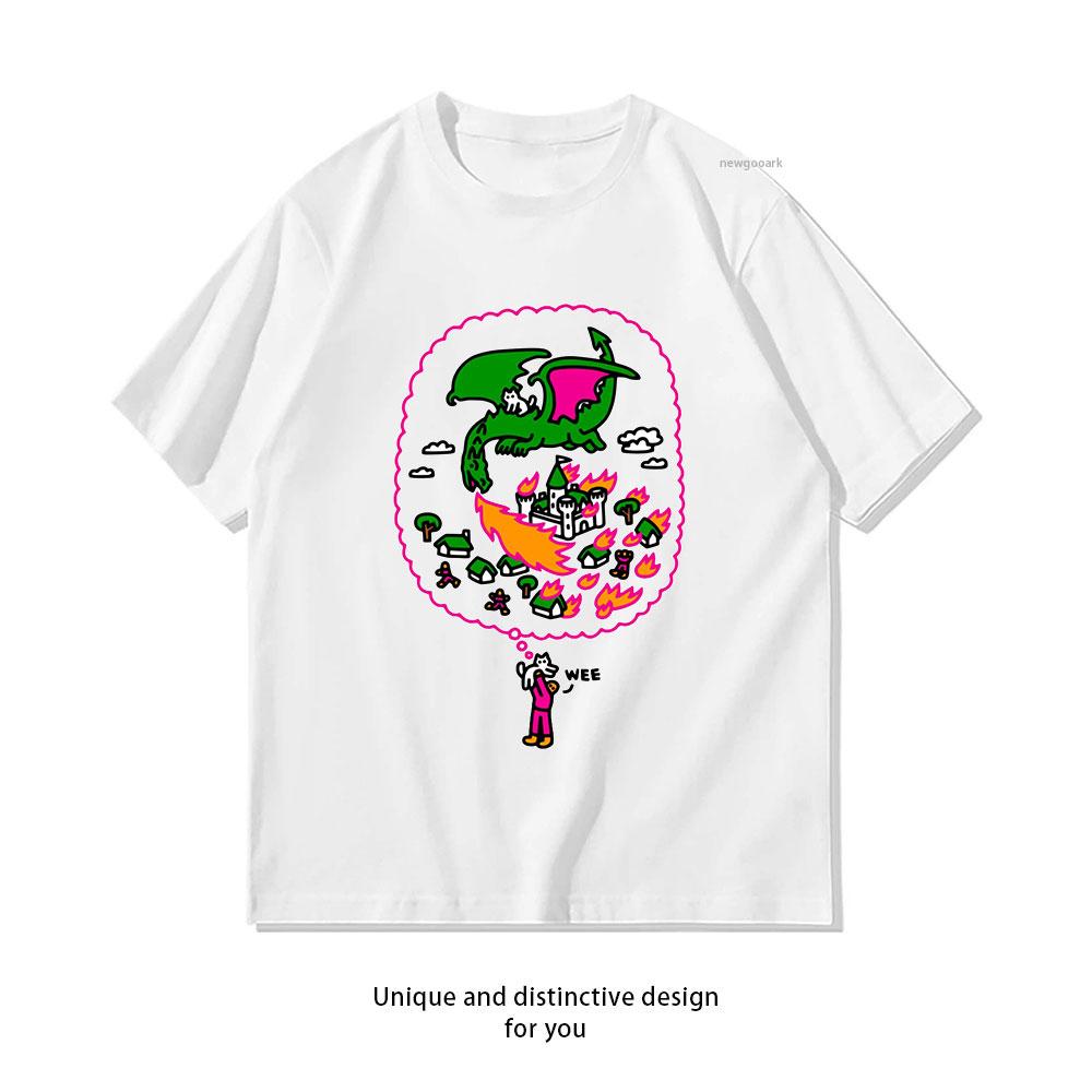 

Cat Riding Dragon Classic TShirt Women Unisex Casual cotton graphic t shirts Creative streetwear S