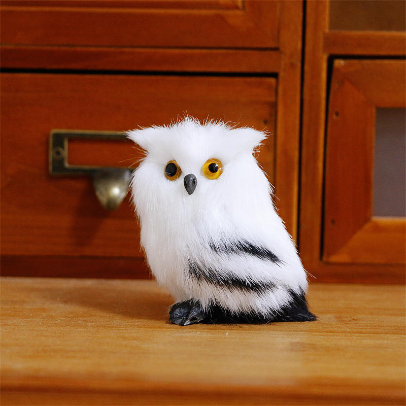 Cute Owl White Black Furry Christmas Bird Ornament Decoration Adornment Simulation For Home Decor Gifts