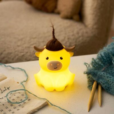 Yousheng Highland Cow Night Light Soft Silicone Touch Lamp Dimmable Bedside Lamp for Kids Nursery Bedroom Farmhouse Rustic Western Decor