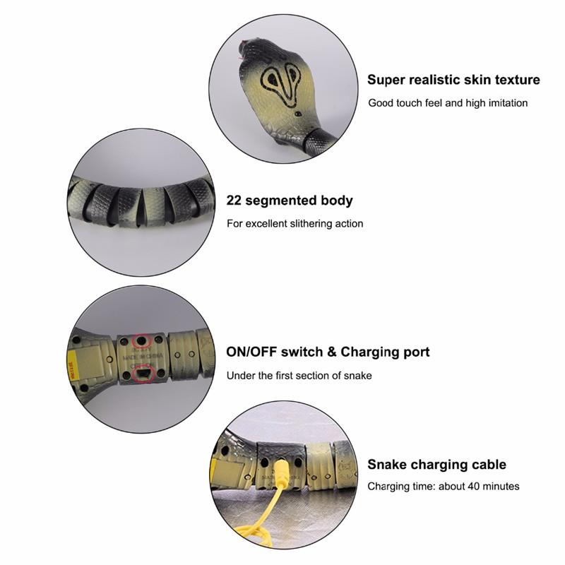 Giocattolo serpente telecomandato giocattolo serpente ricaricabile RC giocattoli rettili spaventosi giocattoli scherzi lunghi 43 cm per bambini