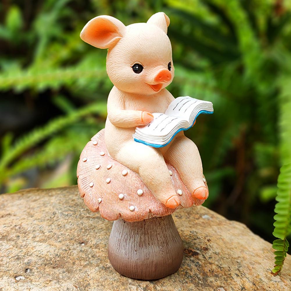 Cute Sculpture Resin Figurine Whimsical Figurine Set for Fairy Garden Flowerpot Decoration Reading Pig Knitting Rabbit Cartoon