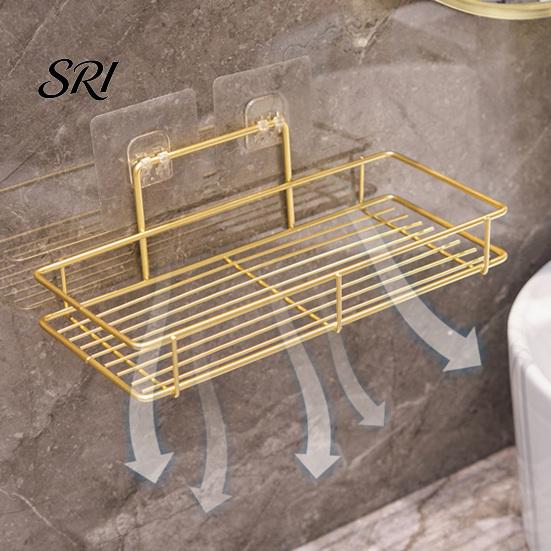 Bathroom Clutter Organizer Adhesive Storage Rack Wall Mounted Large Capacity Stable Load-bearing with Hollow Drainage Anti-Rust for Kitchen