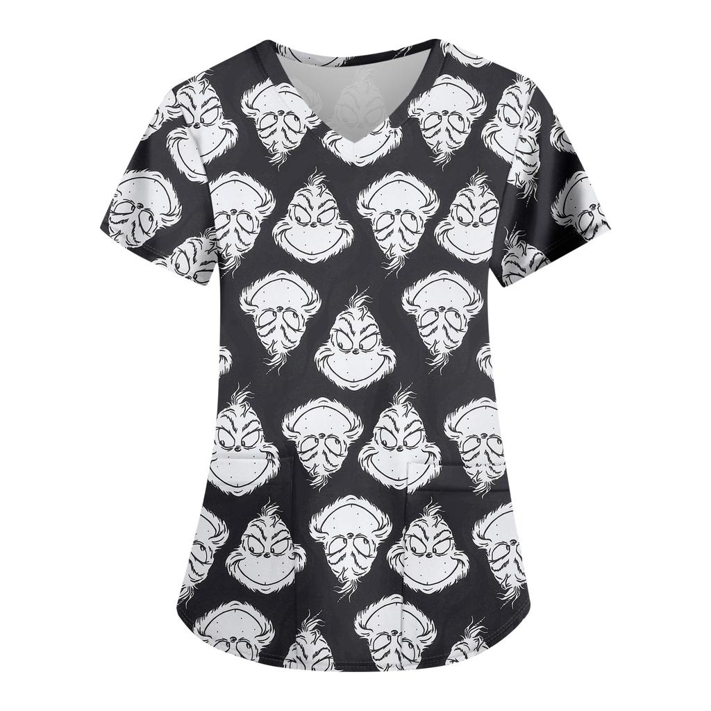Women's Fashion Casual Christmas Print Pocket T-shirt Top