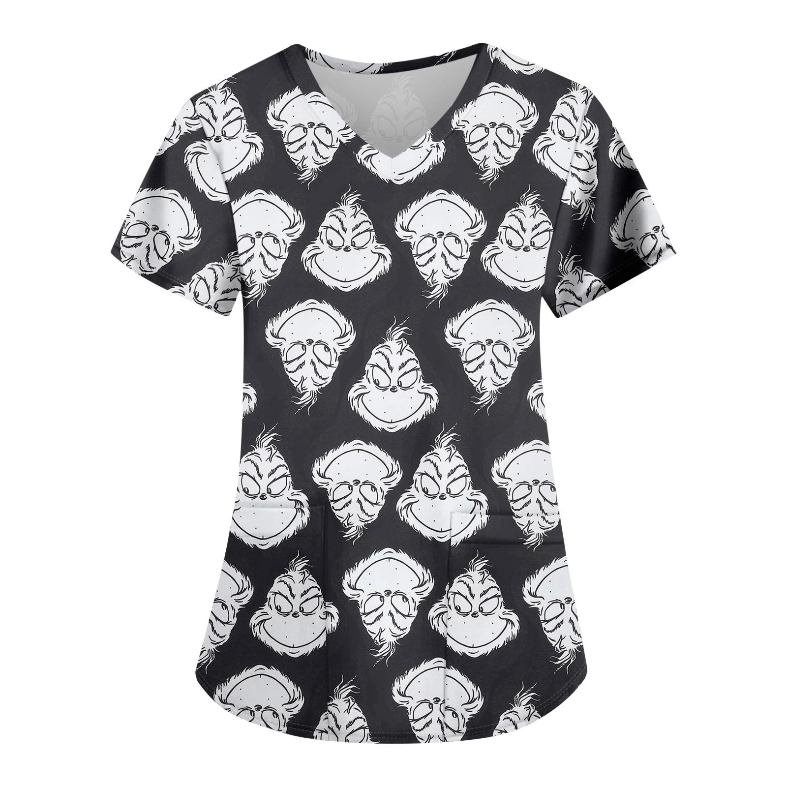 

Женская модная повседневная футболка с принтом на рождественскую тематику и карманом XXL чёрный