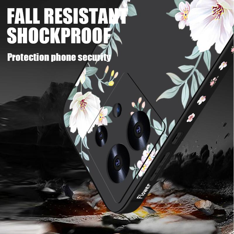 Coque fine mate à imprimé floral uni pour Xiaomi 13T Pro, Poco F6, X6, X5, Redmi Note 14 Pro, 13, 12, 11, avec cordon, en TPU souple et antichoc