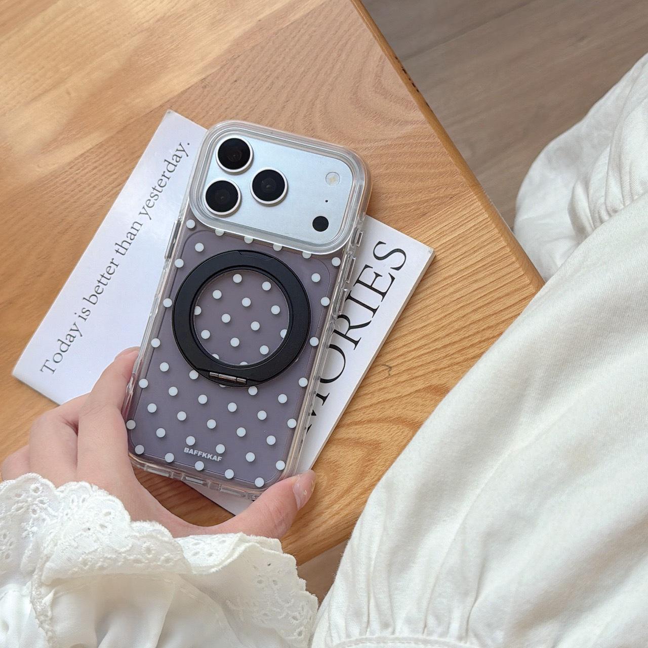

White Polka Dot 360° iPhone 17 Pro Max Case with Stand Compatibility iPhone 16
