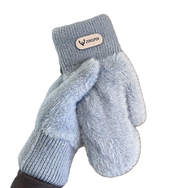 Fleece thickened gloves winter men and women couples wool knitted to keep warm and cold students outdoor riding with fingers