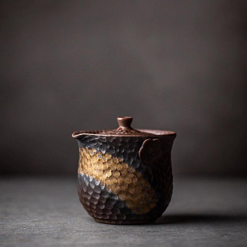 210ml Japanese Style Ceramic Gilded Teapot Vintage Old Rock Clay Coarse Pottery Kung Fu Tea Set
