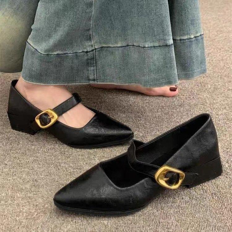 Comfortable temperament soft sole thick heel leather surface single shoes new niche design Mary Jane