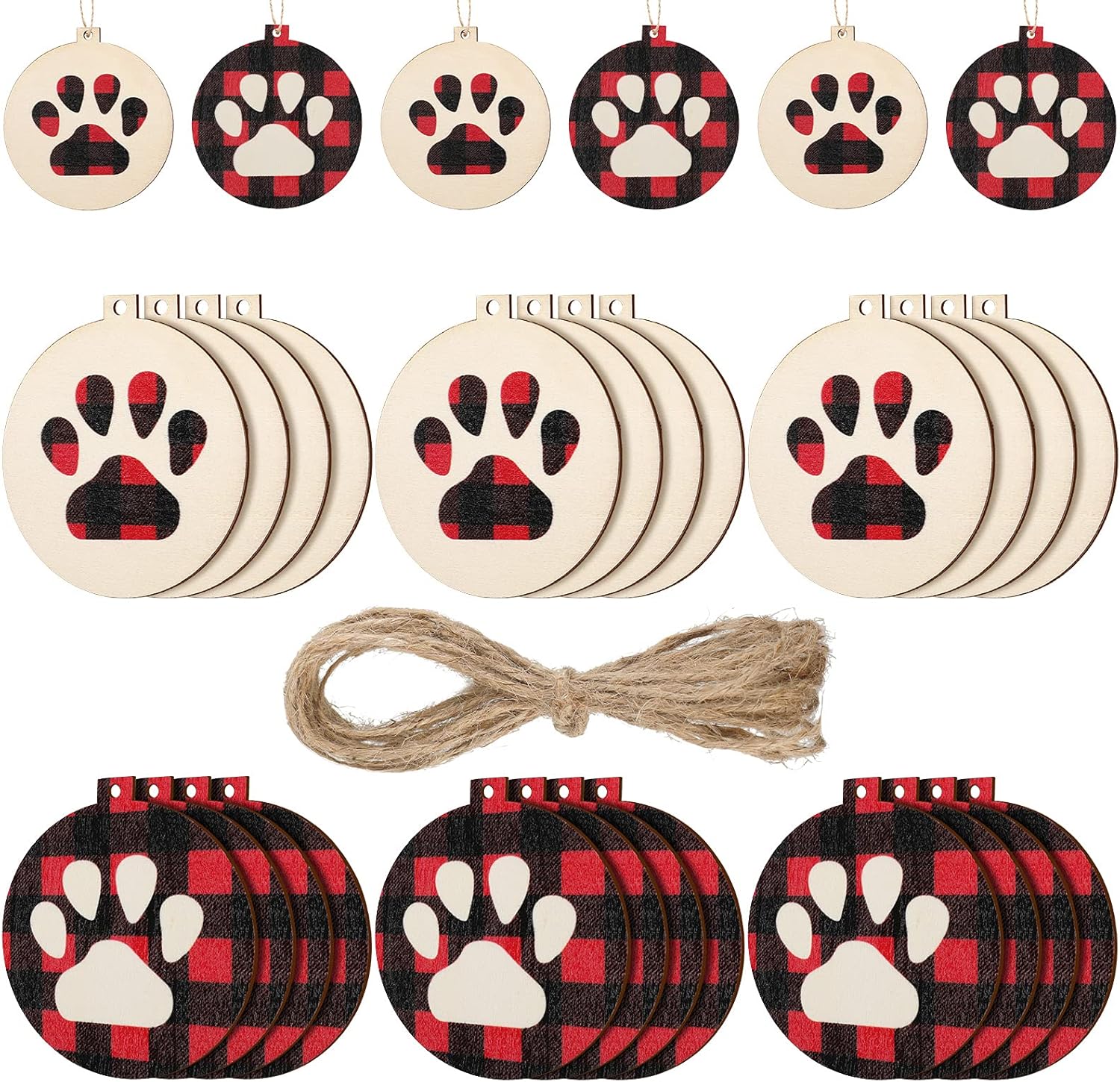 

18 Pcs Christmas Dog Paw Wooden Ornaments Tree Hanging Tag Christmas Hanging Ornaments with Ropes for Tree Decor