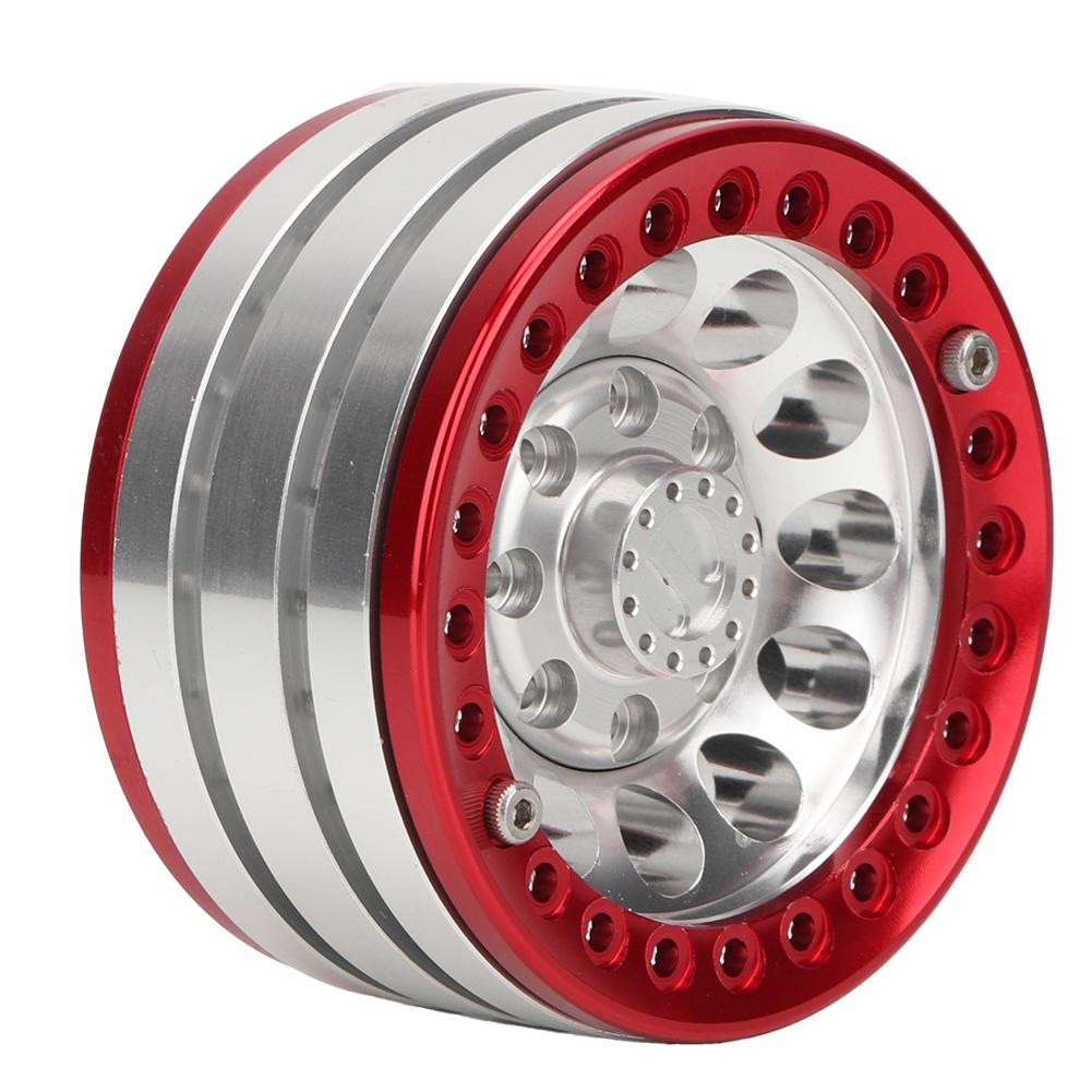 4Pcs 1.9in Aluminium Beadlock Wheel Rims Hubs for SCX10 110 RC Crawler Car (Silver Red)