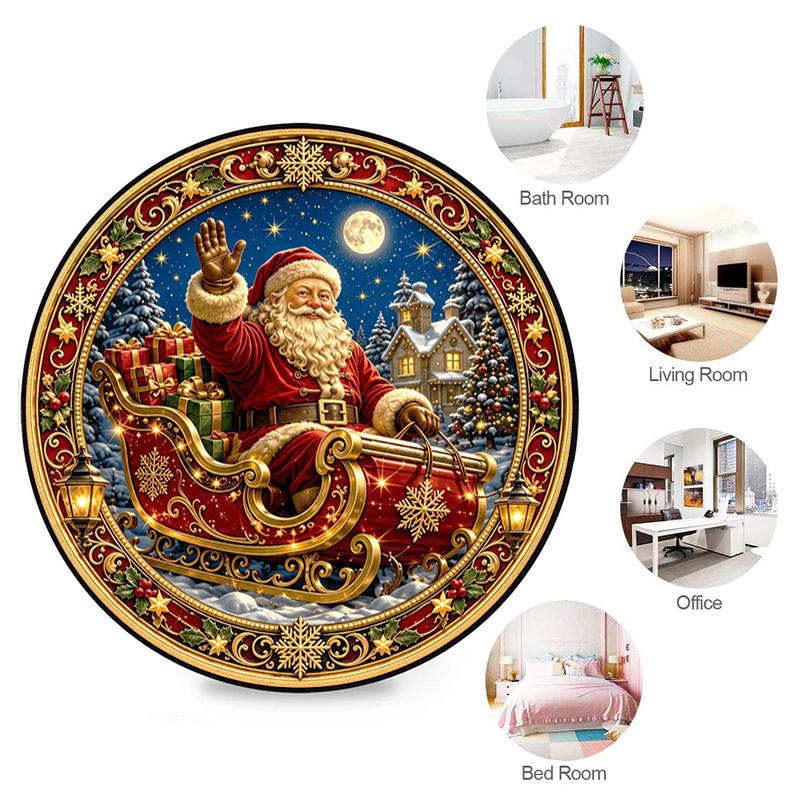 Cute Christmas Day Gift Bell Santa Claus Snowman Christmas Tree round rug Home Soft Decorative Anti slip Chair Mat Carpet Outdoor Floor Mat Carpet 6