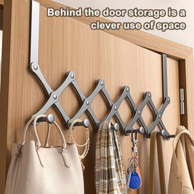 Door Hook Durable Construction Strong Load-bearing Retractable Design Simple Installation Towel Storage Holder with 6 Hooks