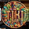 Tiki Bar Sign, Wooden Printed Tiki Decor Round Signs, Outdoor Signage with Tiki Statue