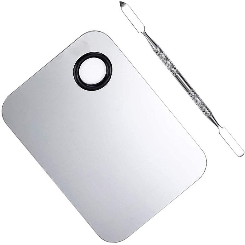 Cosmetics Mixing Palette 11.5x7.5 Cm Silver UBX with Knurled Handle Professional Makeup Tool