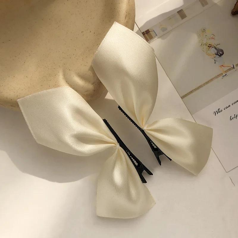 2pcs Black White Ribbon Hair Bows Clips Vintage Bowknot Side Hairpin Cute Girls Barrettes Headdress Hair Accessories for Women