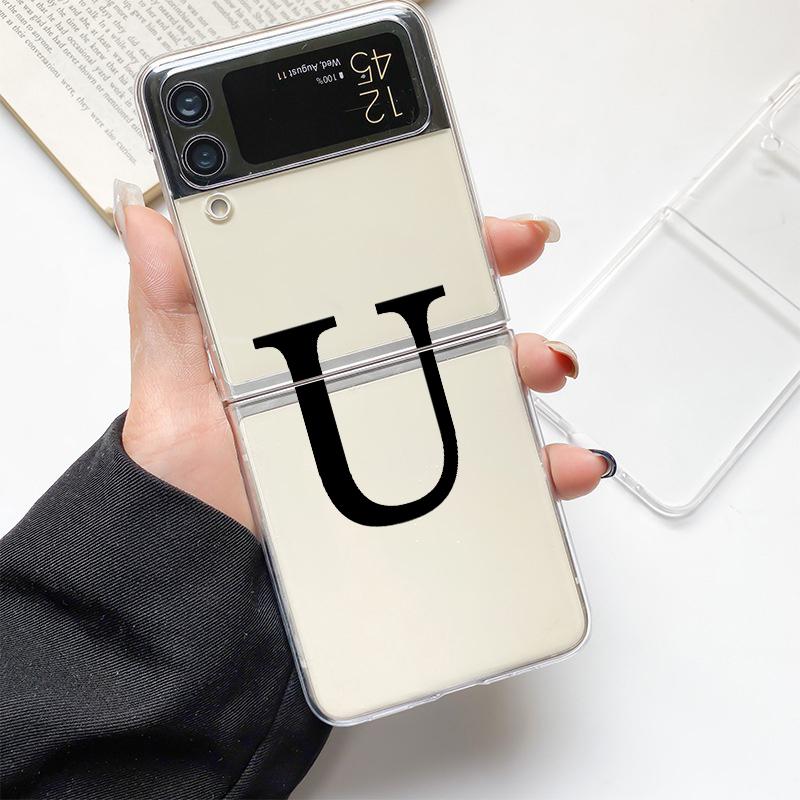 Initial Letter A Z  Fashion Fashion Phone Case For Samsung Galaxy Z Flip 3 4 5 6 7 Hard Folding Z Flip4 Clear PC Cover Gift