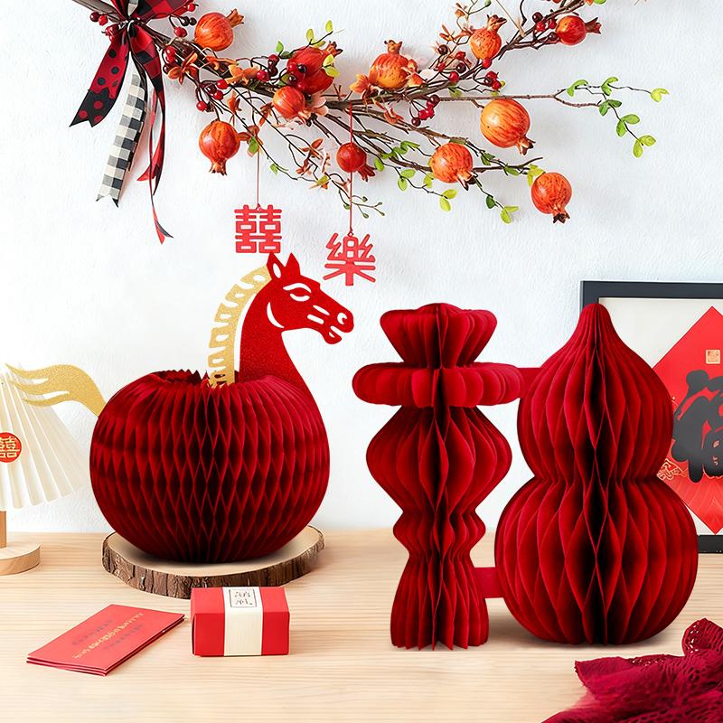 Chinese New Year Paper Lanterns Decorations  Lunar Horse Year Honeycomb Ornament Spring Festival Housewarming Tet Decor
