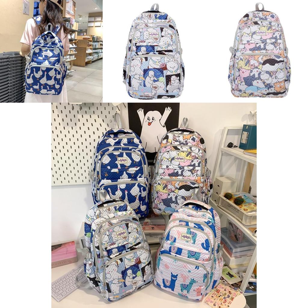 Student Backpack Large Capacity Cute Cartoon Goose Cat White Bear Sheep Pattern For High School Girls