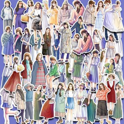 Planner Stickers: 50 Sheets of Creative, Cute Cartoon Girls In European & American Outfits for Decorating Bottles & Albums In Japanese Style.