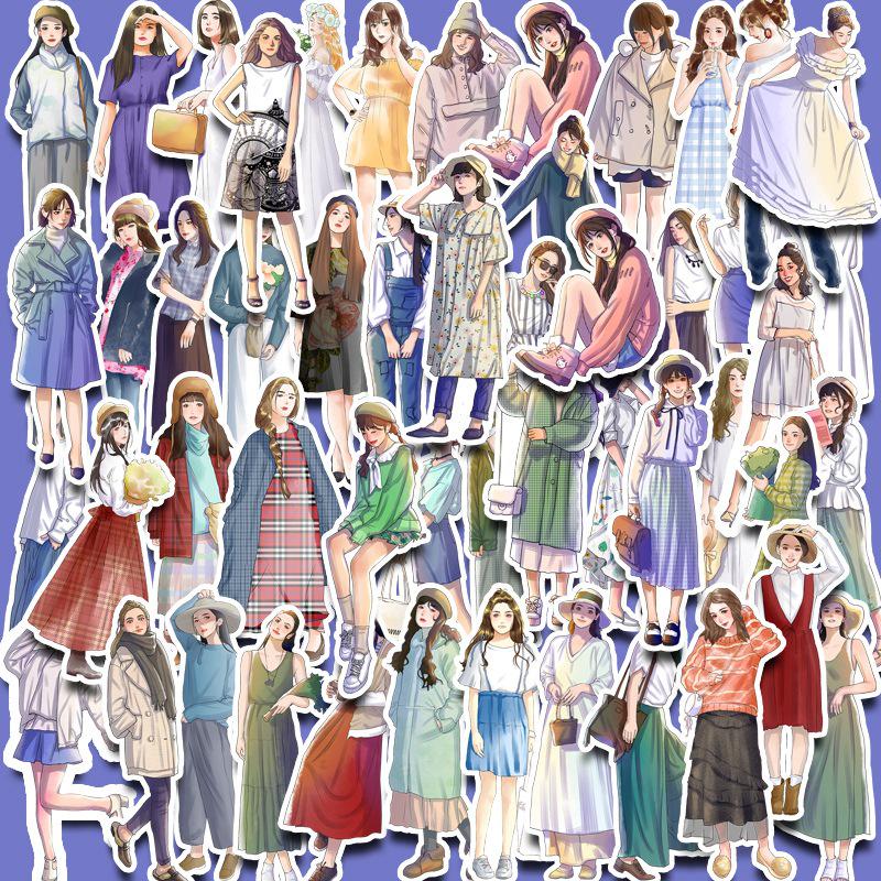 

Planner Stickers: 50 Sheets of Creative, Cute Cartoon Girls in European & American Outfits for Decorating Bottles & Albums in Japanese Style.