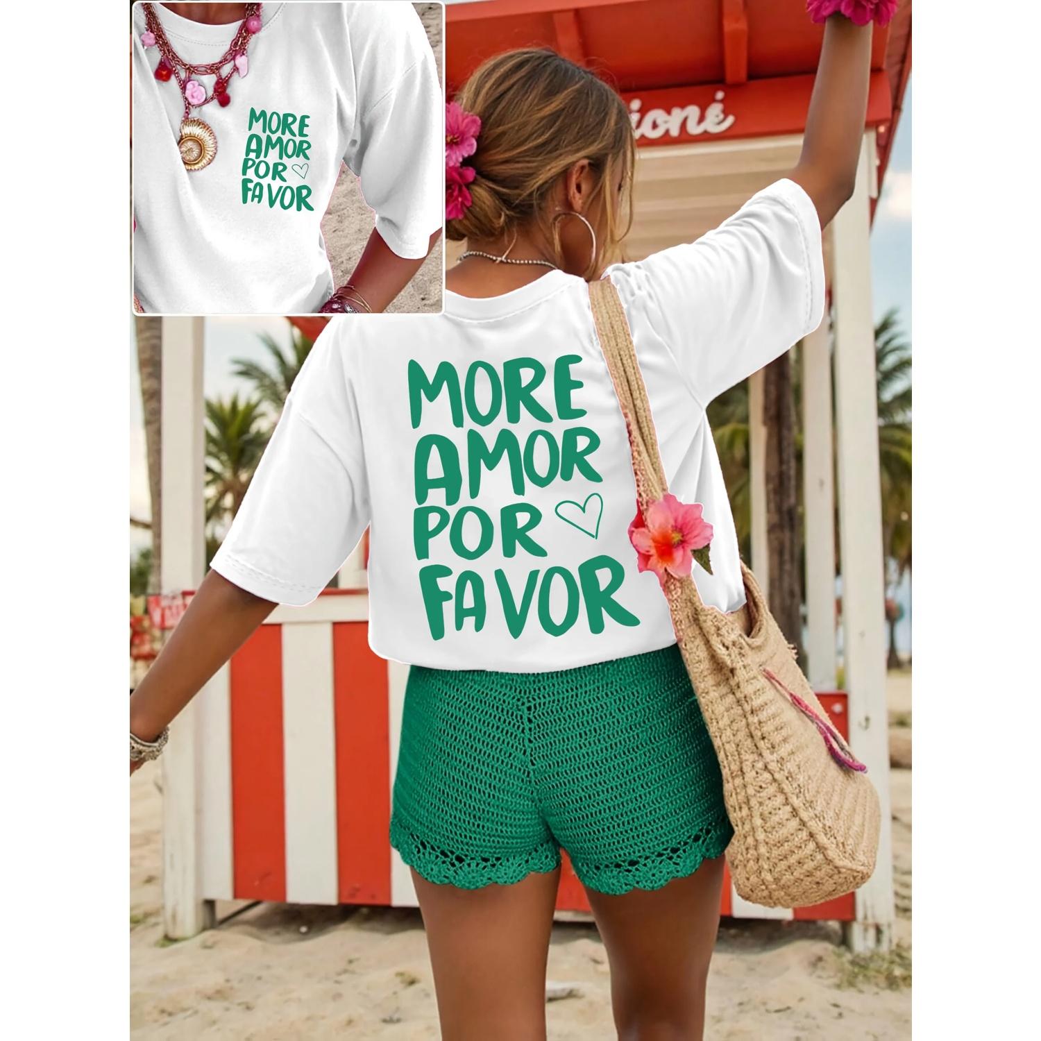 

Retro Spanish Love Pattern T-shirt Men and Women Summer Cotton Clothing Fashion Casual Round Neck Short Sleeve Top Streetwear S чёрный