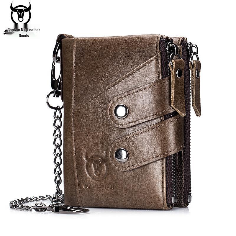 Cow Captain Vintage RFID Men's Trifold Zipper Wallet - Genuine Leather & Top Layer Cowhide