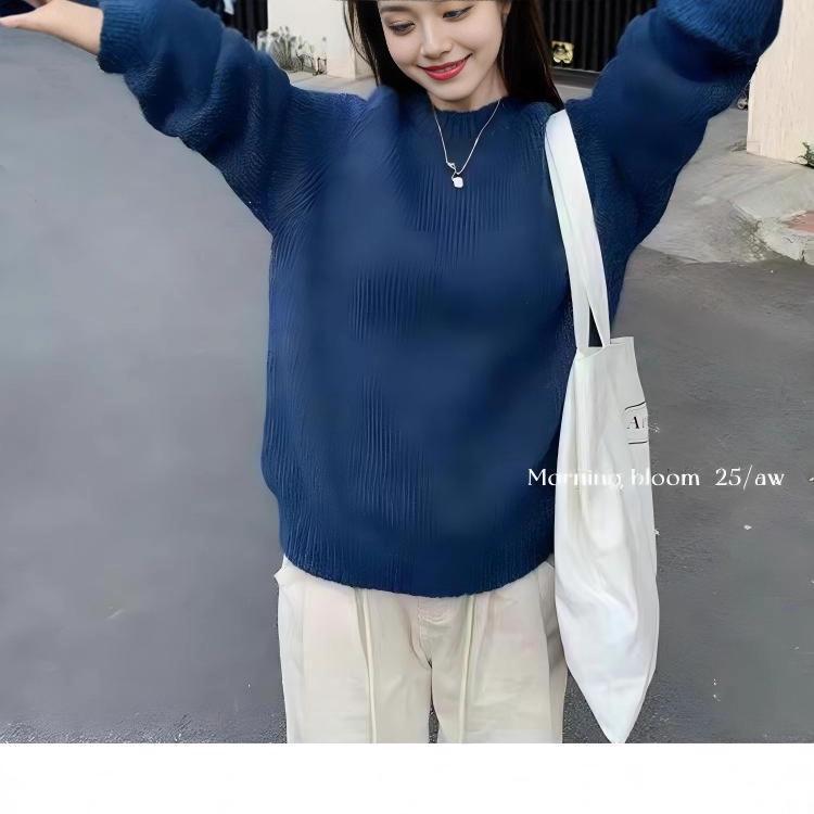 2025 Dámský špičkový přeshraniční krátký svetr - Volný zeštíhlující pletený pulovr s kulatým výstřihem na podzim/zimu