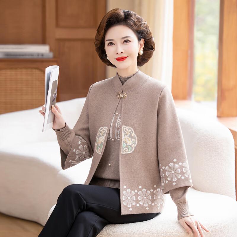 Middle-Aged Women's 2025 Autumn Knitted Two-Piece Top Set