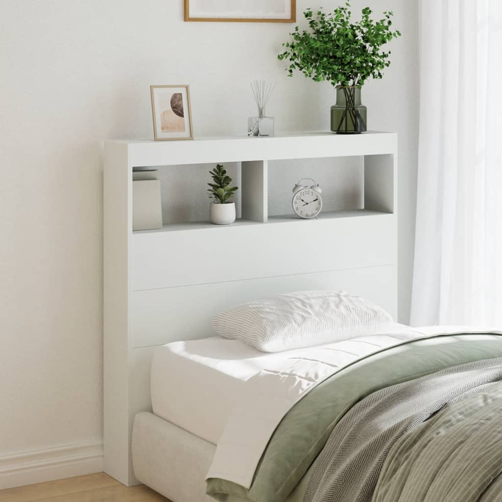 LED Headboard with Shelves White 100 X 17 X 102 Cm