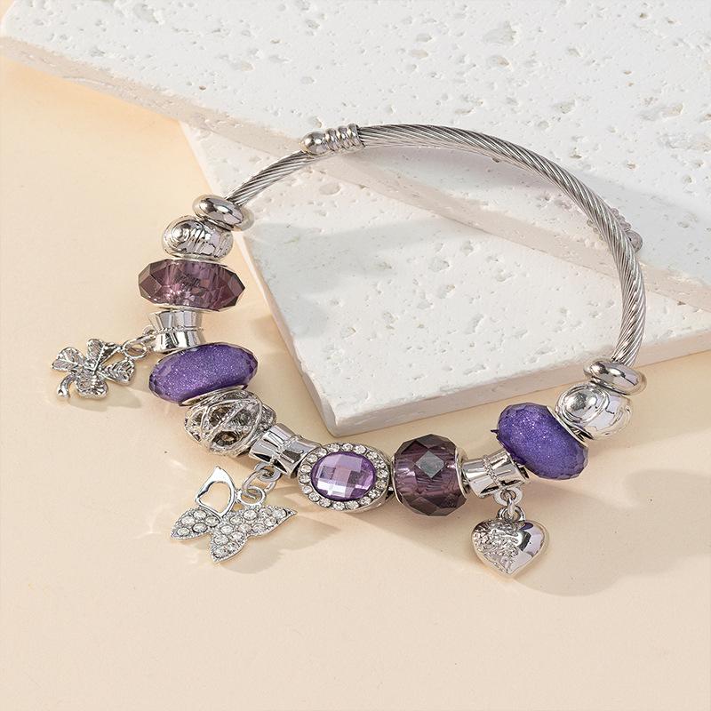 

Handmade Crystal Beaded Bracelet With Alloy Leaf Butterfly Pendant Sparkling Rhinestone Charm Elegant Jewelry Gift