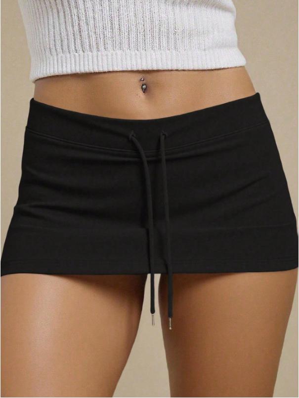Drawstring High Waist A-Line Sporty Skort for Women Small чёрный