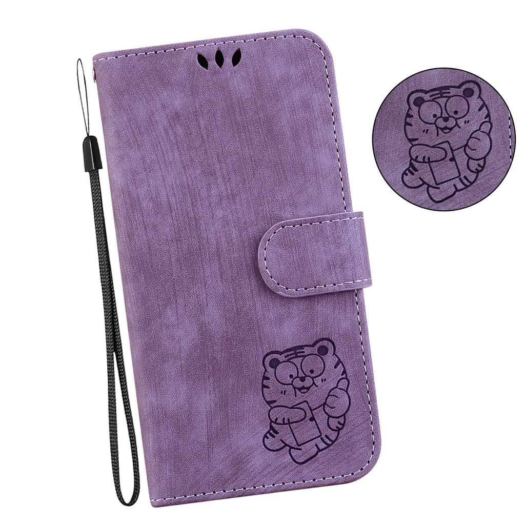For iPhone 17 Pro Wallet Case Tiger Imprint Leather Shockproof Phone Cover with Wrist Strap