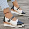 Wedge Single Shoes Fashion Round Toe Shallow Mouth One Strap Straw Sole Lightweight Non-Slip Low Top Shoes