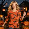 Women's Halloween Print Round Neck Three-Quarter Sleeve Blouse Top for Fall Parties