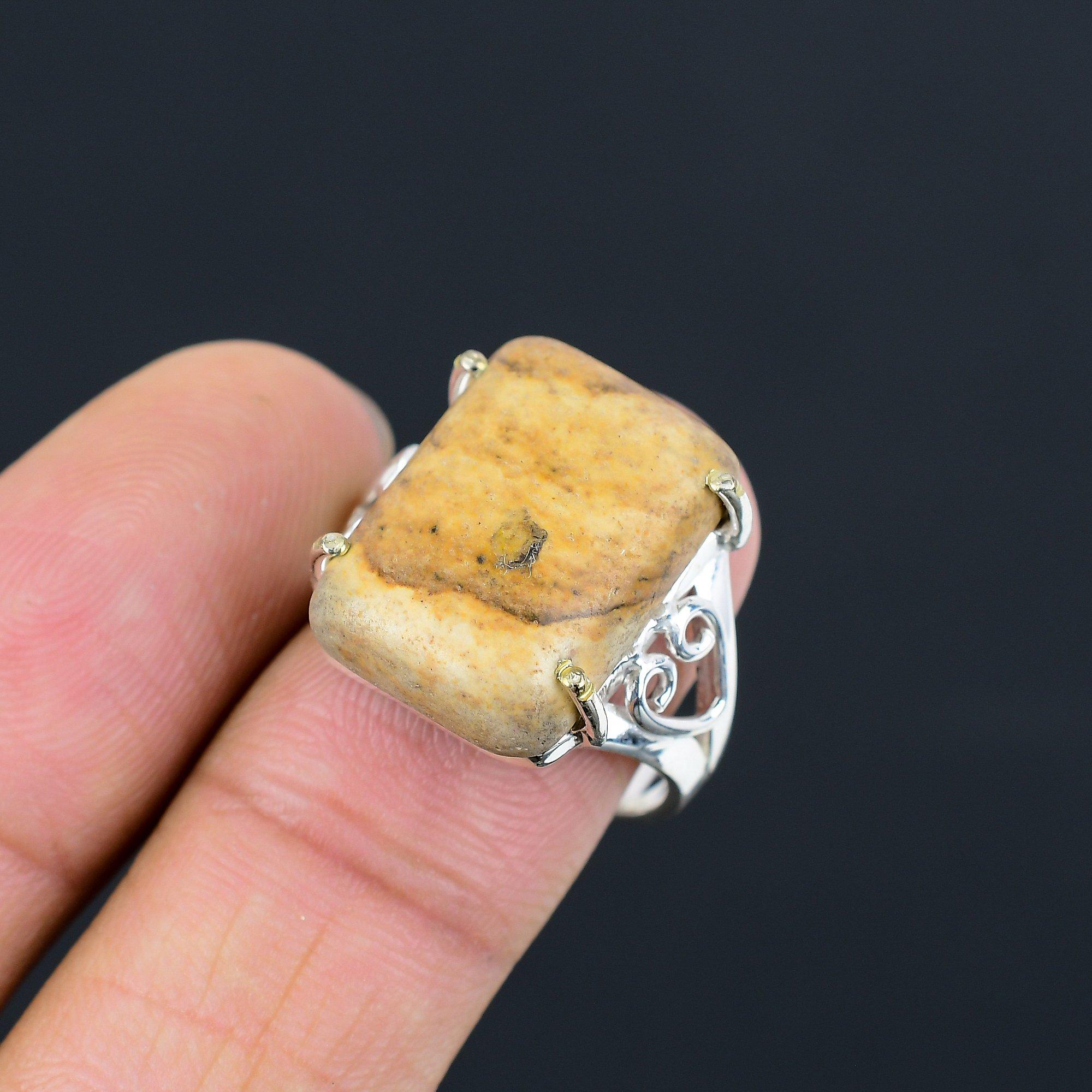 

Mothers day Deal Radiant Picture Jasper Gemstone Sister Ring 925 Sterling Silver 9